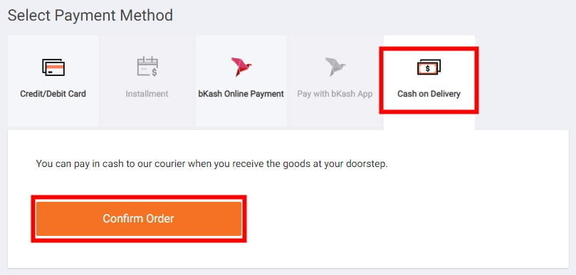 make payment by cash on delivery