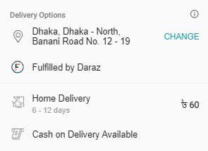 check the delivery options of daraz.com.bd