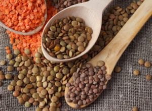 red green brown lentils