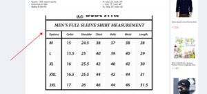 size chart-daraz.com.bd