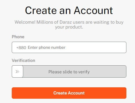 Sign up page for daraz seller