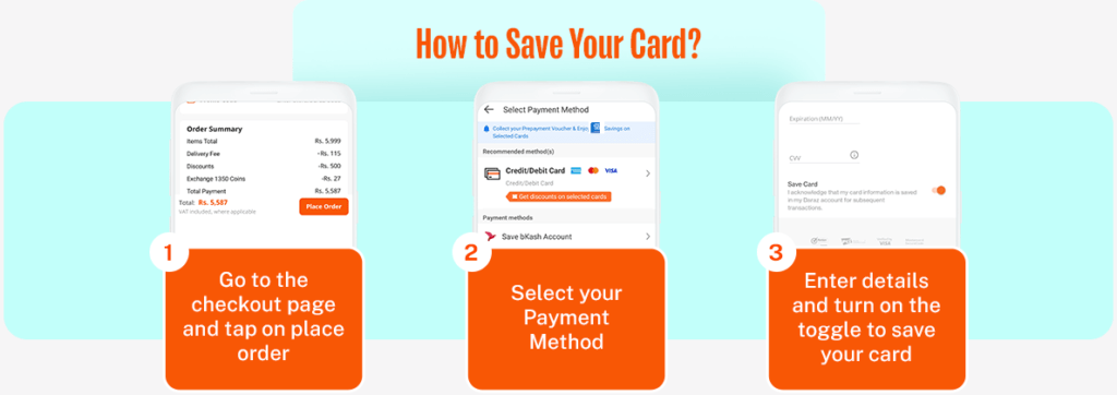 Save your debit or credit card on daraz bd