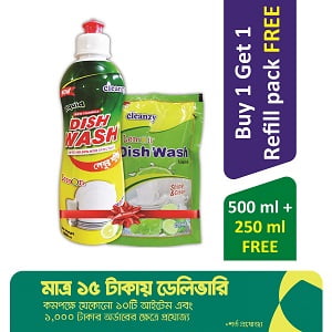 Cleanzy Dish Wash Liquid 500ml Bottle with Refill Pack price on daraz mart