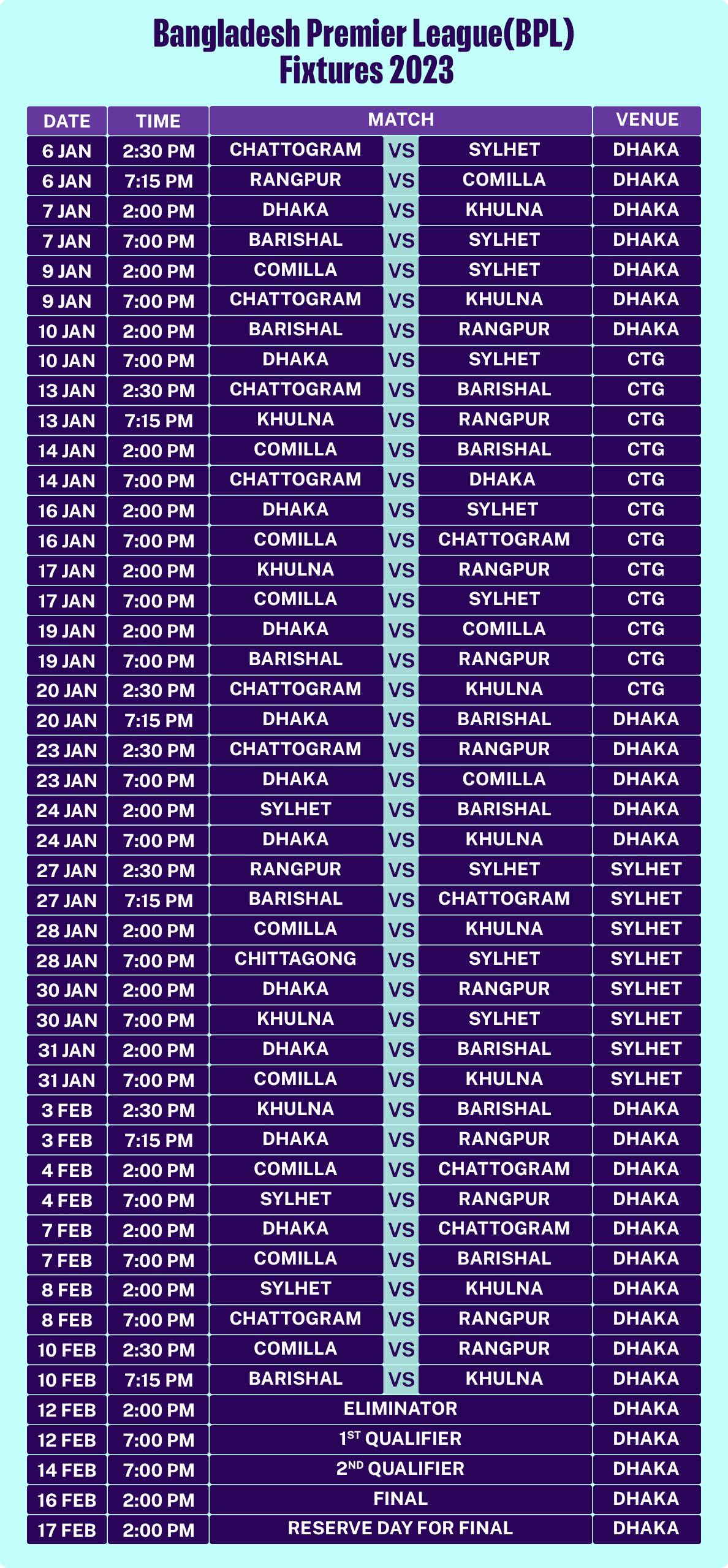 BPL Match Schedule Daraz Life