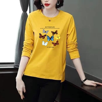 round neck butterfly printed long sleeve ladies tshirt price in bd
