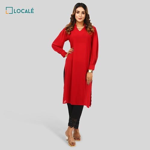 LOCALÉ Womens Trendy Ethnic Kurti - Red Wine Color for eid