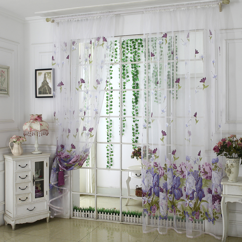 floral design white curtain