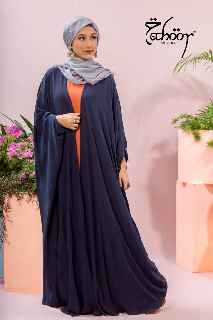 tahoor navy blue cheese cotton knot abaya for women