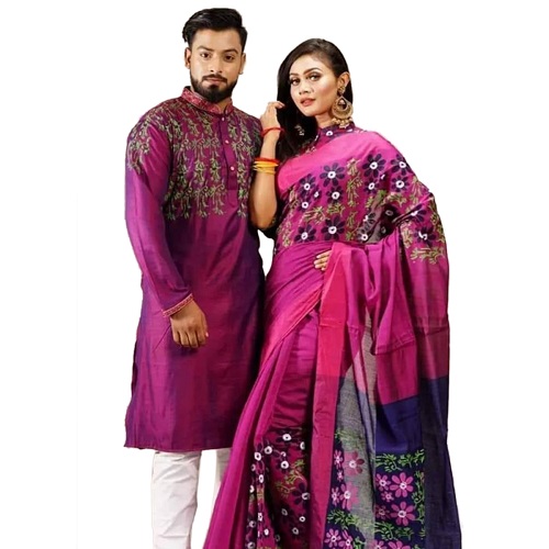 Dhupian Block Print Couple Set (Saree & Panjabi) 