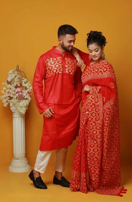 Puja special couple saree panjabi set