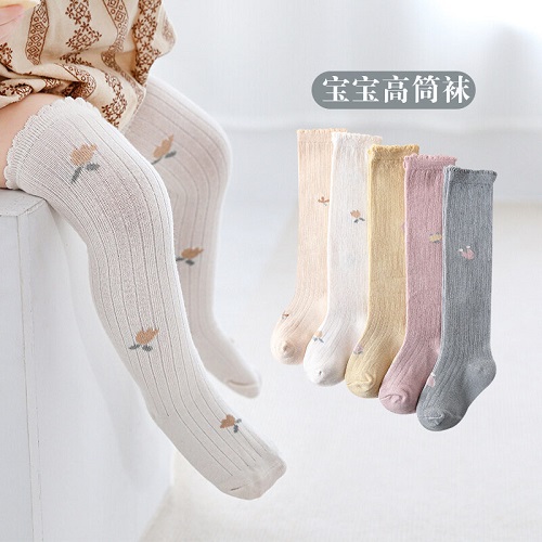 Baby Knee High Socks Soft Cotton Flower Printed Socks For Infant Toddlers Children Spring Summer Princess Long Socks