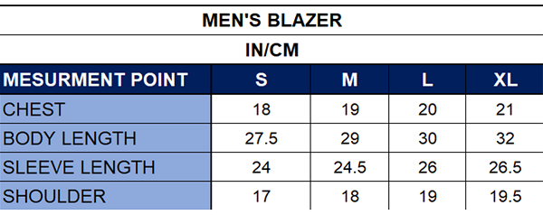 Size chart of the blazer in bd
