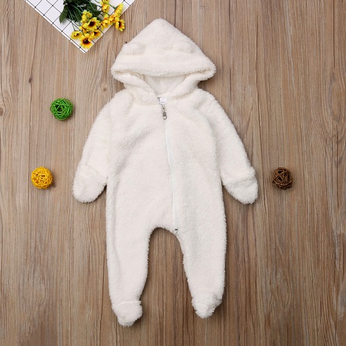 Baby Fashion Jumpsuit Solid Color Hooded Zipper Closure